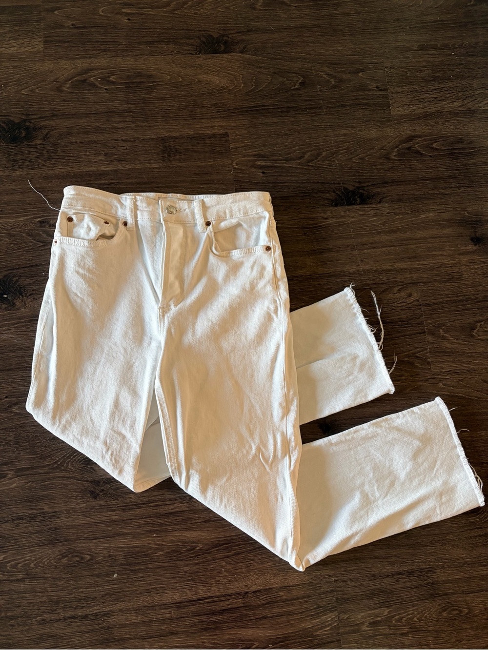 Zara “The Dreed Flare” Raw Hem White Denim Jeans